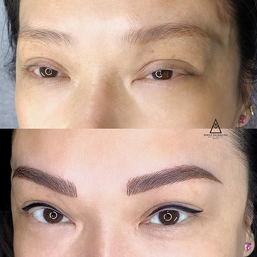 Combo brows is a combination of two forms of semi-permanent techniques: microblading and powder brows (shading). Microblading hair-strokes are placed with a manual tool around the border of the brow to give the brow a natural look.