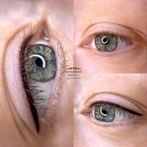 Permanent Lashline/eyeliner is a PMU (permanent makeup) treatment that involves using a specialised tattoo machine to implant pigment on the lash line to replicate the look of eyeliner.